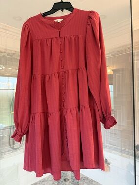 Free the Roses Long-Sleeve Tiered Dress in Rose